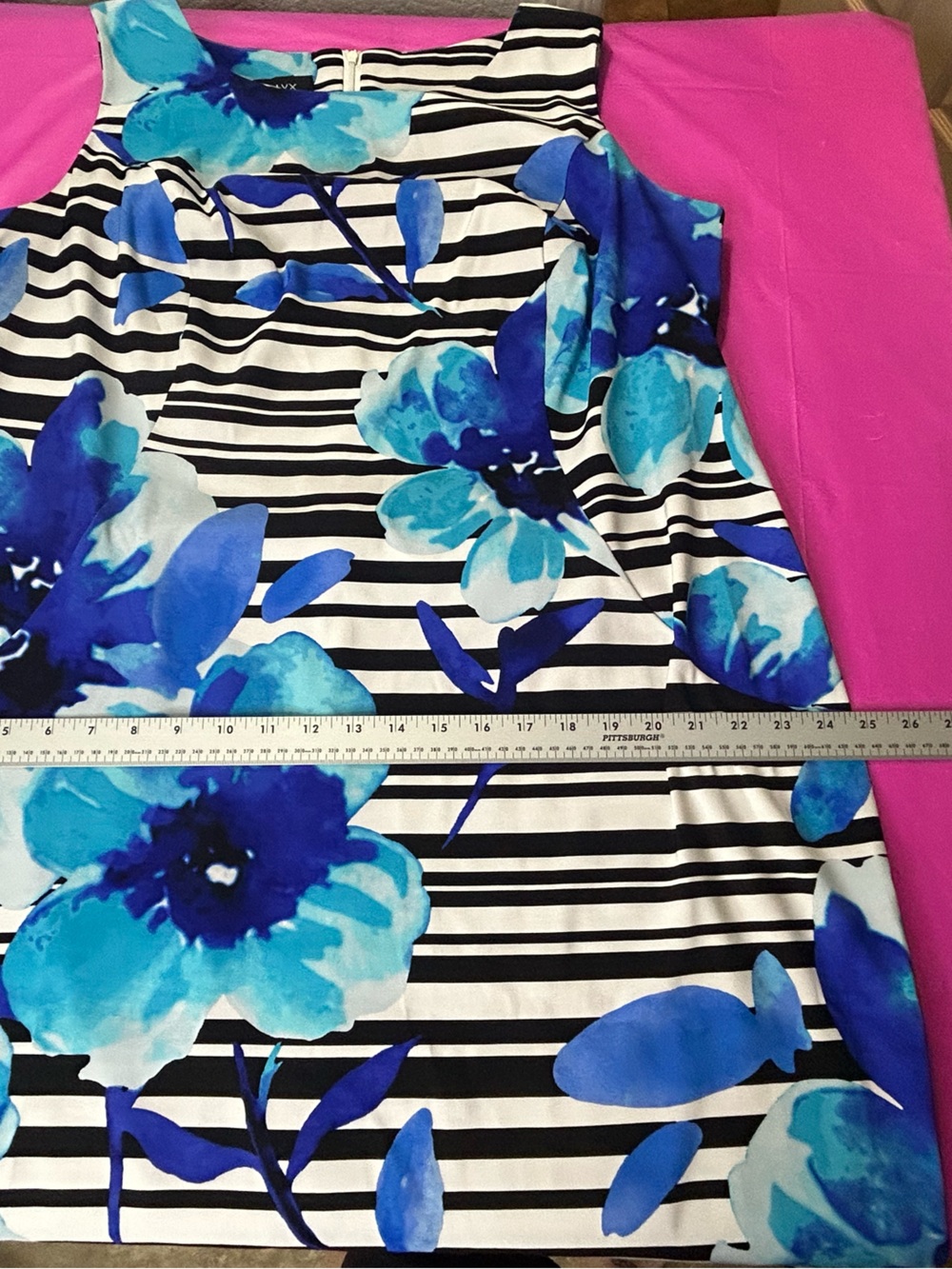 ALYX Black and White Striped Midi Dress with Blue Floral Print 18W - Picture 8 of 9